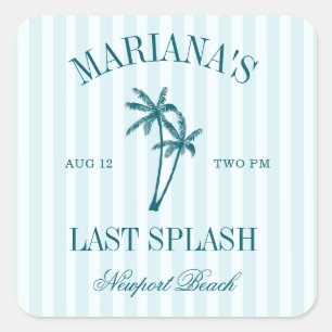 Laatste Splash Blauwe Teal Palms Bachelorette Vierkante Sticker
