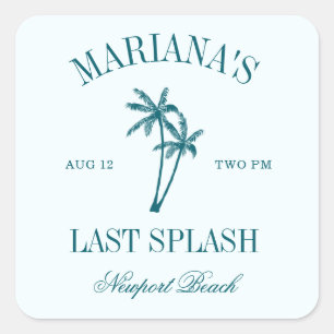 Laatste Splash Blauwe Teal Palms Bachelorette Vierkante Sticker