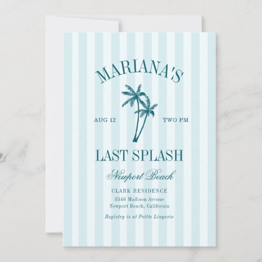 Laatste Splash Blue Blauwgroen Palms Bachelorette Kaart (Voorkant)