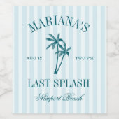 Laatste Splash Blue Blauwgroen Palms Bachelorette Wijn Etiket (Enkel label)