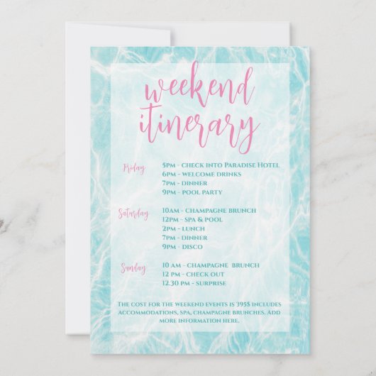 Laatste Splash Pool Bachelorette Weekend Route Kaart (Achterkant)