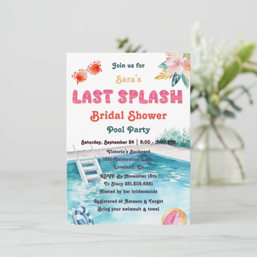 Laatste Splash Pool-thema Bachelorette Vrijgezelle Kaart (Staand voorkant)