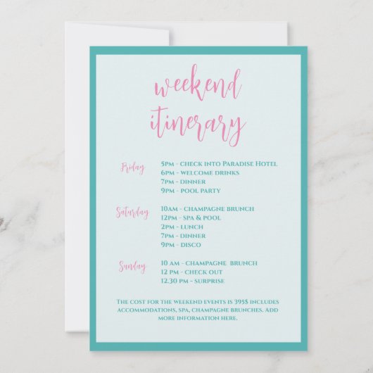 Laatste Splash Shell Bachelorette Weekend Route Kaart (Achterkant)