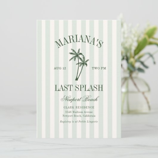 Laatste Splash Zee Green Palms Bachelorette Kaart (Staand voorkant)