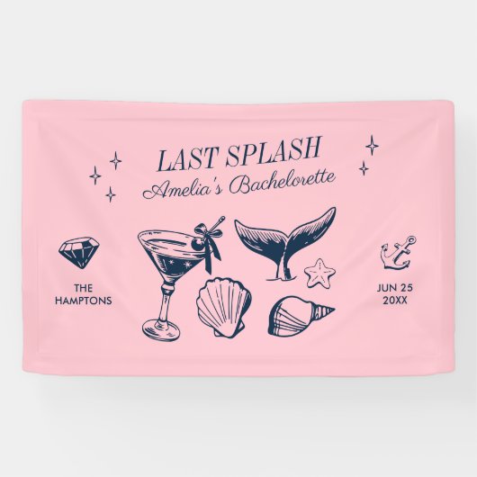 Laatste Splash Zeemeermin Roze Strand Bruidsfeestj Spandoek (Horizontaal)
