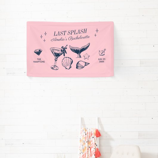 Laatste Splash Zeemeermin Roze Strand Bruidsfeestj Spandoek (Insitu)