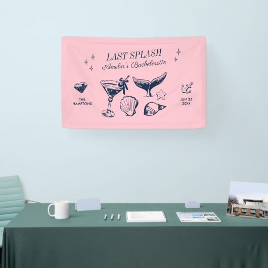 Laatste Splash Zeemeermin Roze Strand Bruidsfeestj Spandoek (Beurs)