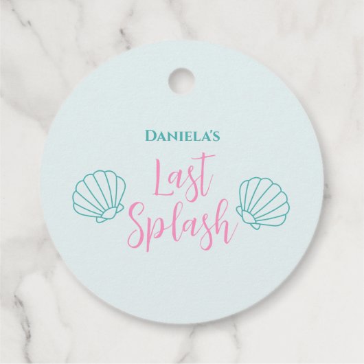 Laatste splash zeemeermin shell strand vrijgezelle bedankjes labels (Achterkant)