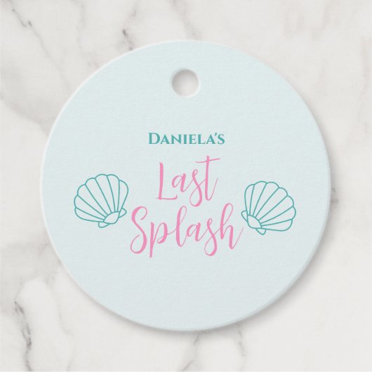 Laatste splash zeemeermin shell strand vrijgezelle bedankjes labels (Voorkant)