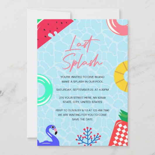 Laatste Splash Zwembad Feest Bruiloft Kaart (Voorkant)