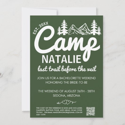 Laatste spoor voor de sluier kamp bachelorette fee kaart (Voorkant)