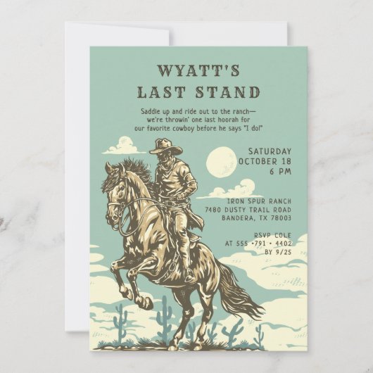 Laatste Stand Westerne vrijgezellenfeest Cowboy Ru Kaart (Voorkant)