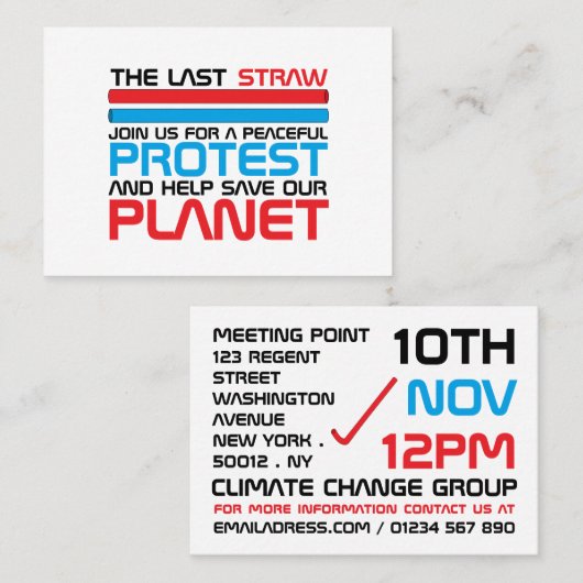 Laatste straat, vergaderpunt klimaatverandering visitekaartje (Voorkant / Achterkant)