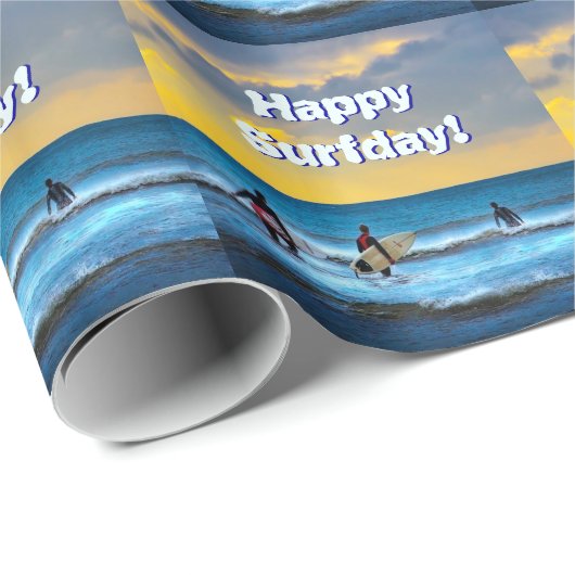 Laatste Surf van de Dag, Happy Surfday (Birthday) Cadeaupapier (Rol Hoek)