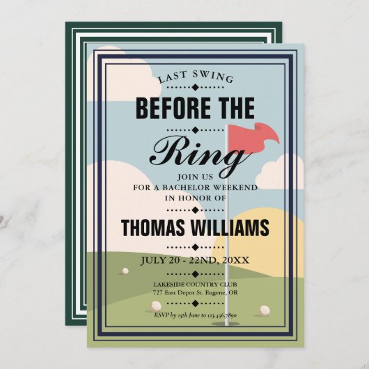 Laatste Swing Bachelor Golf Weekend Party Kaart (Voorkant / Achterkant)
