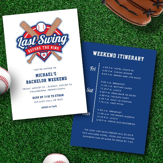 Laatste Swing Baseball Bachelor Weekend Uitnodigin Kaart