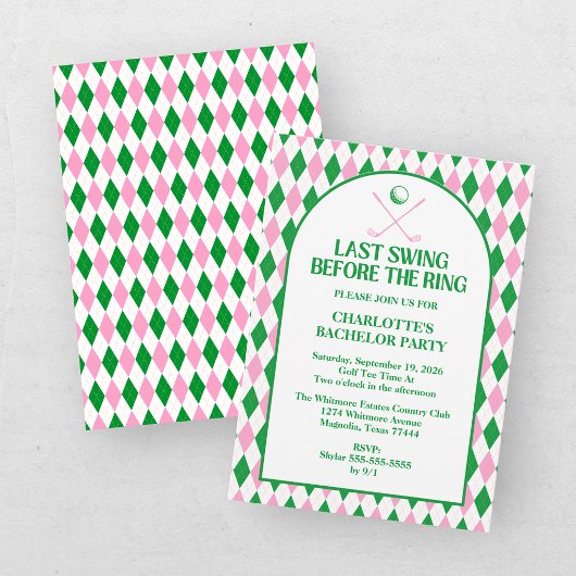 Laatste Swing Golf Bachelorette Roze Groen Kaart