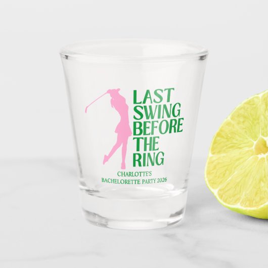 Laatste Swing Golf Bachelorette Roze Groen Shot Glas (Voorkant)