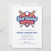 Laatste swing honkbal vrijgezellenfeest uitnodigin kaart (Voorkant)