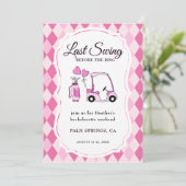 Laatste swing roze Argyle Golf Bachelorette Kaart (Staand voorkant)