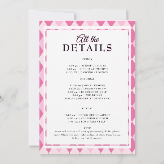 Laatste swing roze Argyle Golf Bachelorette Kaart (Achterkant)