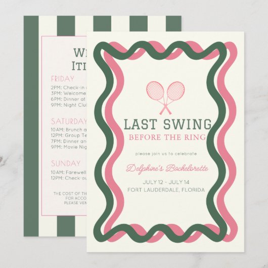 Laatste Swing Tennis Wavy Lijst Bachelorette Weeke Kaart (Voorkant / Achterkant)