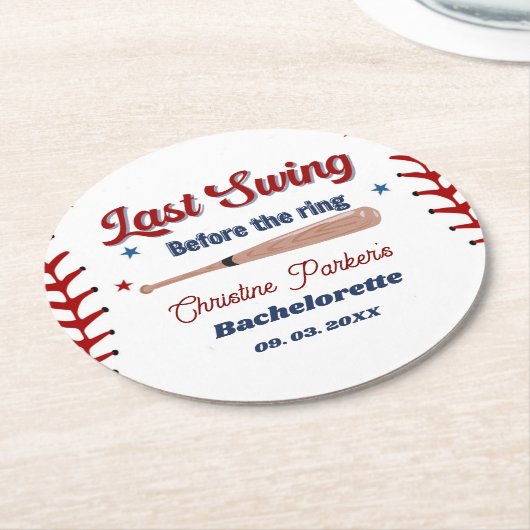 Laatste Swing voor de ring Baseball Bachelorette Ronde Kartonnen Onderzetter (Gebogen)