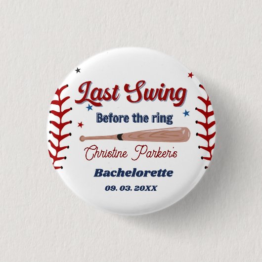 Laatste swing voor de ring Baseball Bruidsfeest Ronde Button 3,2 Cm (Voorkant)