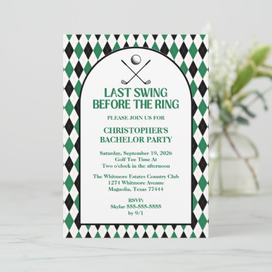 Laatste swing voor de Ring Golf Bachelor Party Kaart (Staand voorkant)