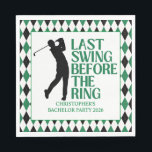 Laatste swing voor de Ring Golf Bachelor Party Servet<br><div class="desc">Vier haar laatste swing voor de ring met deze leuke en feestelijke Last Swing Before The Ring zwarte en groene golf-thema vrijgezellenfeest servetten! Perfect voor golfuitjes of picknicks, deze papieren servetten zijn voorzien van speelse golfgraphics, een hole-in-one aanvulling op elke pre-huwelijksviering! Deze papieren servetten maken deel uit van een vrijgezellenfeest...</div>