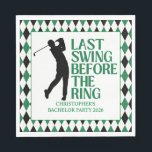 Laatste swing voor de Ring Golf Bachelor Party Servet<br><div class="desc">Vier haar laatste swing voor de ring met deze leuke en feestelijke Last Swing Before The Ring zwarte en groene golf-thema vrijgezellenfeest servetten! Perfect voor golfuitjes of picknicks, deze papieren servetten zijn voorzien van speelse golfgraphics, een hole-in-one aanvulling op elke pre-huwelijksviering! Deze papieren servetten maken deel uit van een vrijgezellenfeest...</div>