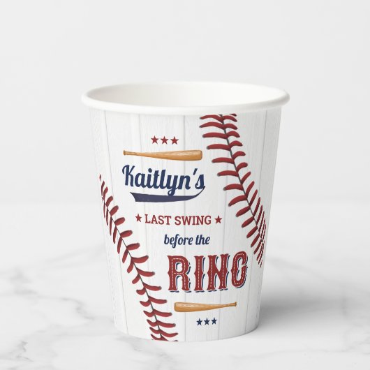 Laatste Swing Voor de Ring! Honkbal Bruidsdouche Papieren Bekers (Achterkant)