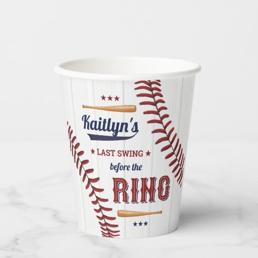Laatste Swing Voor de Ring! Honkbal Bruidsdouche Papieren Bekers (Voorkant)