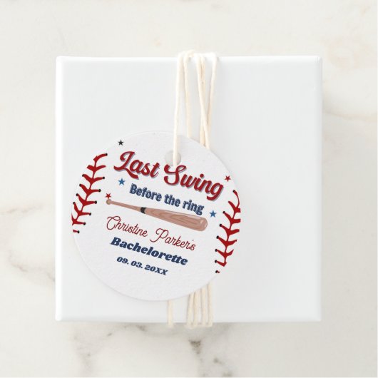 Laatste swing voor de ring honkbal vrijgezellenfee bedankjes labels (In situ)