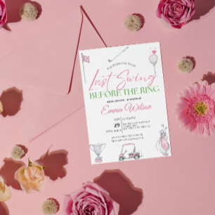 Laatste Swing Voor de Ring Roze Golf Bruidsdouche Kaart