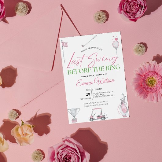Laatste Swing Voor de Ring Roze Golf Bruidsdouche Kaart