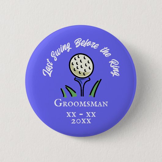 Laatste Swing Voor de Trouwring Golf Bruiloftsfees Ronde Button 5,7 Cm (Voorkant)