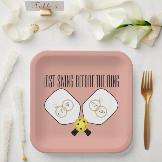 Laatste Swing Voor de Trouwring Pickleball Papieren Bordje (Huwelijk)
