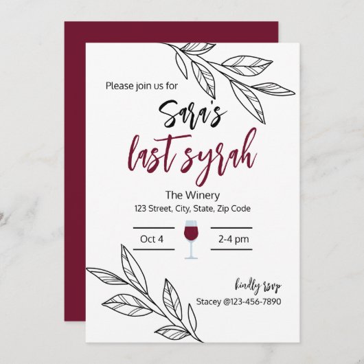 Laatste Syrah I bruids douche uitnodiging (Voorkant / Achterkant)