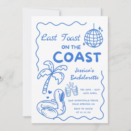 Laatste Toast Aan De Kust Bachelorette Weekend Kaart (Voorkant)