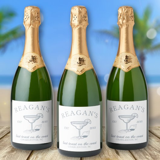 "Laatste toast aan de kust" Beach Bachelorette-fee Sparkling Wijnetiket