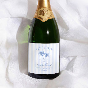 Laatste Toast Aan De Kust Blauwe Strepen Bruidsfee Sparkling Wijnetiket