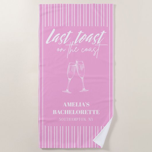 Laatste toast aan de kust Roze vrijgezellenfeest Strandlaken (Voorkant)