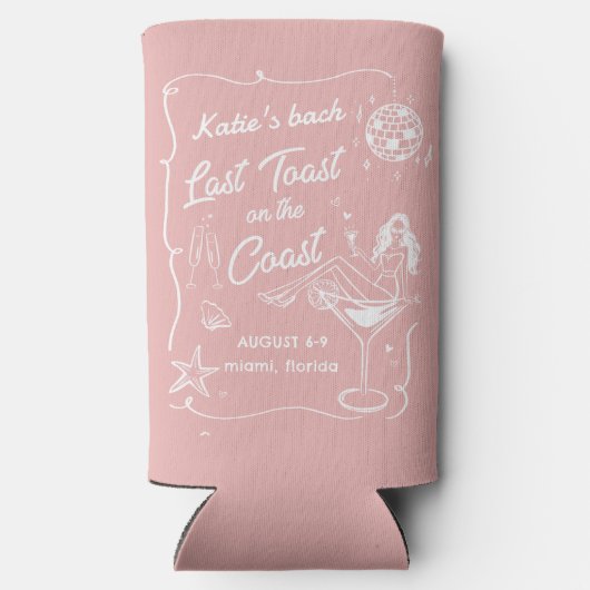 Laatste Toast Beach Roze vrijgezellenfeest Seltzer Blikjeskoeler (Achterkant)