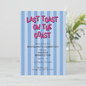Laatste Toast Blauw Gestreepte Bachelorette met QR Kaart (Staand voorkant)