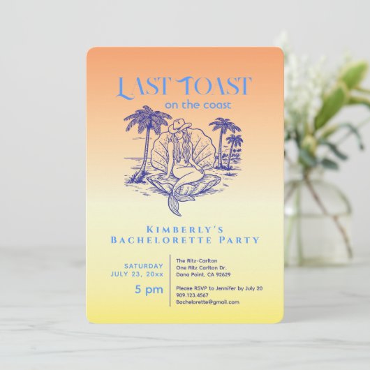 Laatste Toast Blue Cowgirl Mermaid Bachelorette Pa Kaart (Staand voorkant)