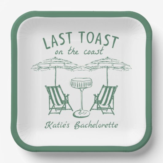 Laatste Toast Coast Green Bachelorette Party Papieren Bordje (Voorkant)