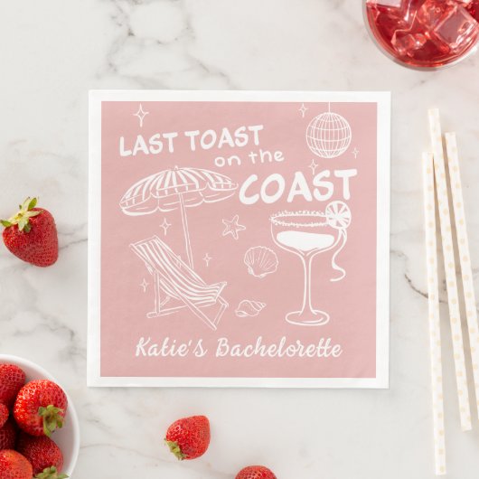 Laatste Toast Coast Roze Handgetekende Bachelorett Servet (Insitu)