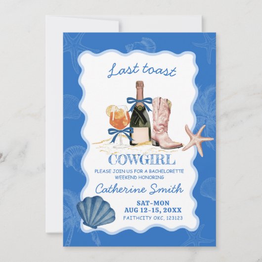 Laatste Toast Cowgirl Beach Bachelorette Reisschem Kaart (Voorkant)
