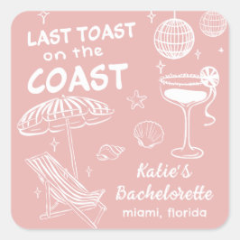 Laatste toast kust roze handgetekende bachelorette vierkante sticker